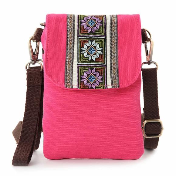 Canvas Boho Cell Phone Purse Small Crossbody Bag Embroidered C T_T - Picture 1 of 6